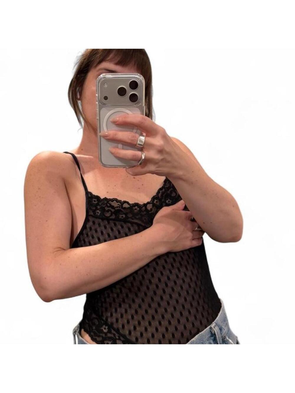 Vintage 90s Black Sheer Lace Bodysuit